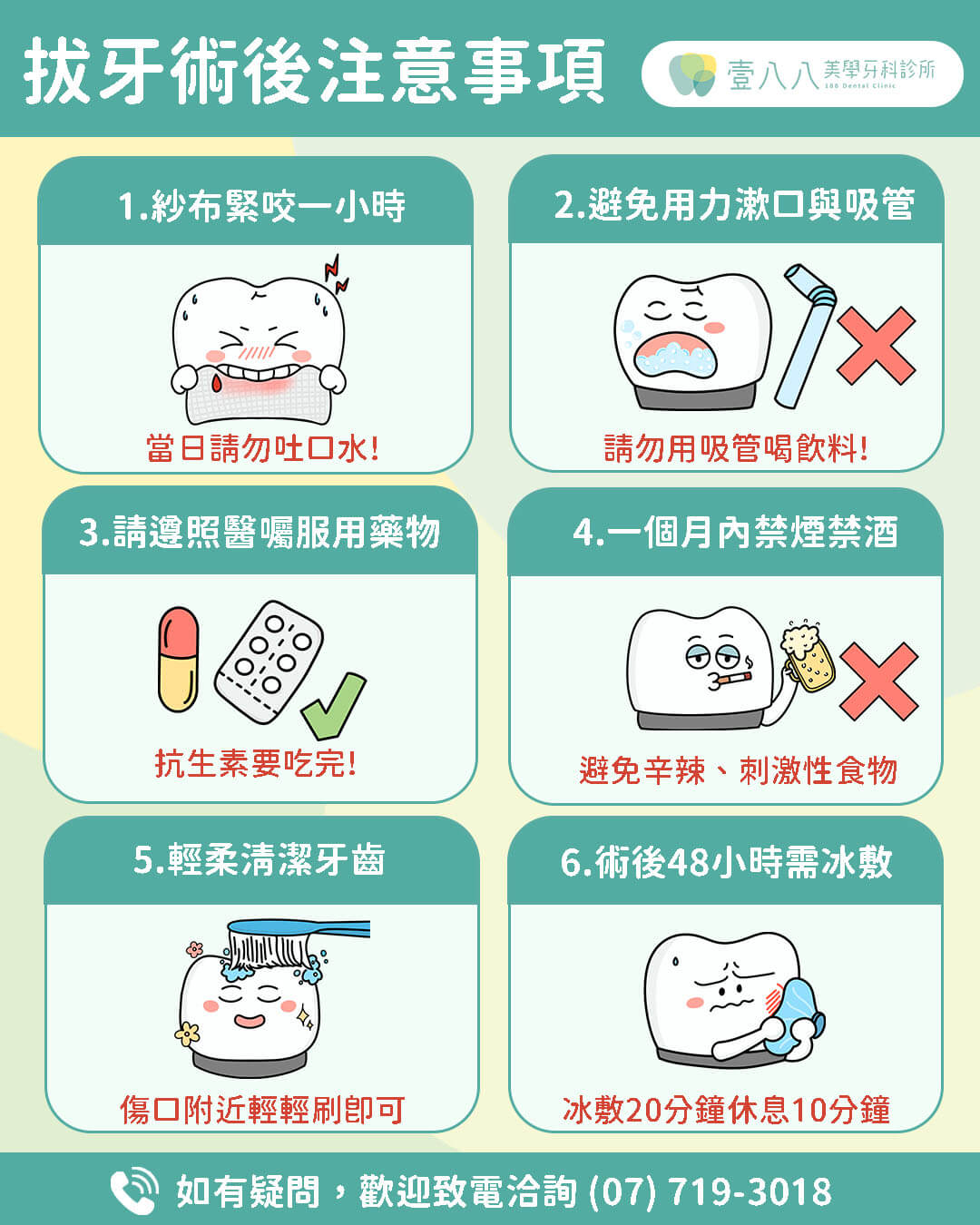 壹八八牙醫拔牙術後衛教小卡